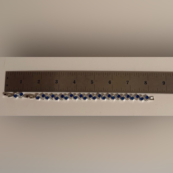 Elegant 925 Sterling Silver Colorful Gemstone Womens Bracelet Deep Blue & Silver - Picture 10 of 12